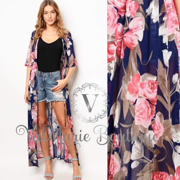 Navy floral kimono cardigan - Picture 3 of 3